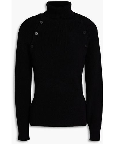 Envelope Convertible Ribbed Cashmere And Merino Wool-blend Turtleneck Sweater - Black