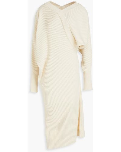 LVIR Draped Ribbed-knit Midi Dress - White