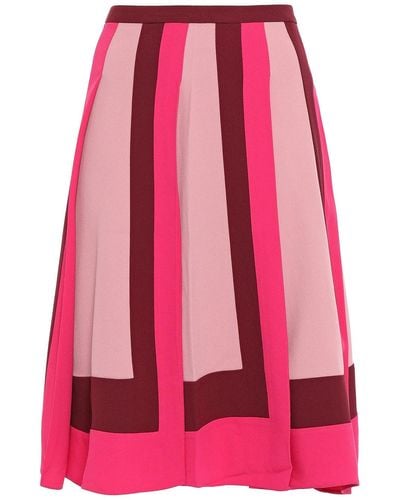 Valentino Garavani Pleated Color-block Crepe Skirt - Pink