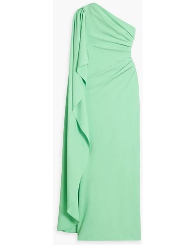 Rhea Costa One-shoulder Draped Crepe Gown - Green
