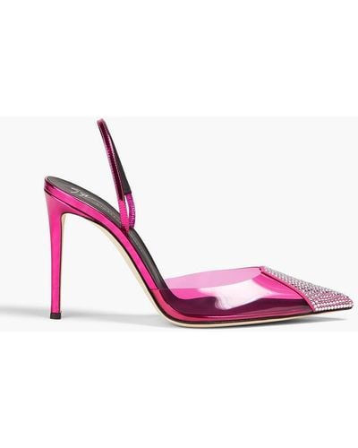 Giuseppe Zanotti Crystal-embellished Metallic Leather And Pvc Slingback Court Shoes - Pink