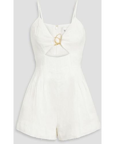 Aje. Simone Cutout Embellished Linen-blend Playsuit - White
