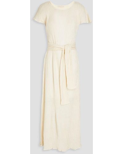 Savannah Morrow Giselle Belted Crinkled Bamboo And Silk-blend Midi Dress - White