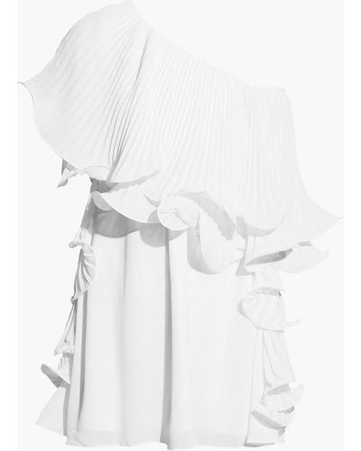 Badgley Mischka One-shoulder Ruffled Plissé-crepon Mini Dress - White