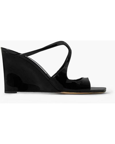 Jimmy Choo Anise 85 Patent-leather Wedge Sandals - Black