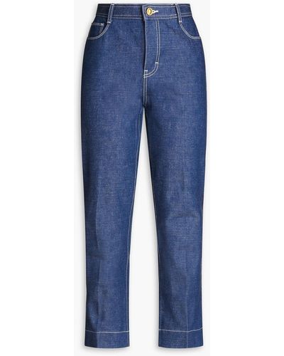 Tory Burch Cropped High-rise Straight-leg Jeans - Blue