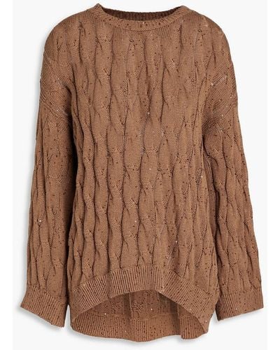 Brunello Cucinelli Cable-knit Cotton, Linen And Silk-blend Jumper - Brown