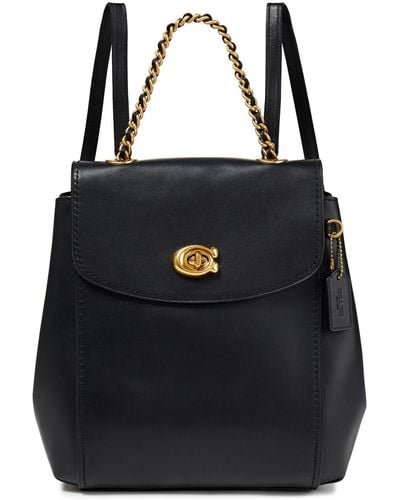 COACH Parker Chain-trimmed Leather Backpack - Black