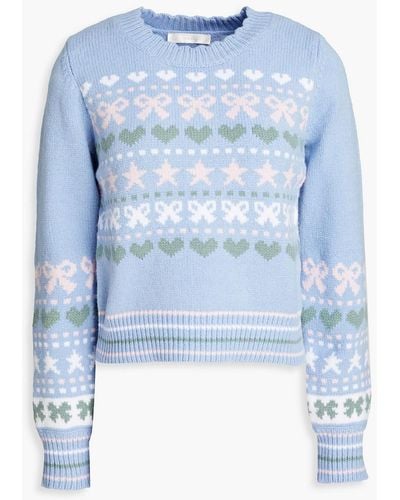 LoveShackFancy Zaheer Intarsia Cotton-blend Sweater - Blue