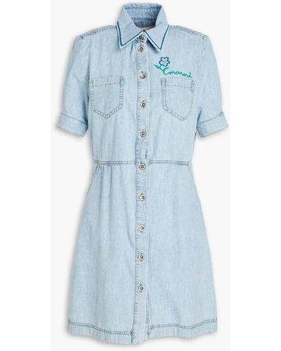 Marni Embroidered Denim Mini Shirt Dress - Blue