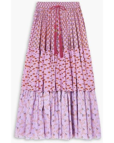 Yvonne S Tiered Printed Cotton-voile Maxi Skirt - Purple