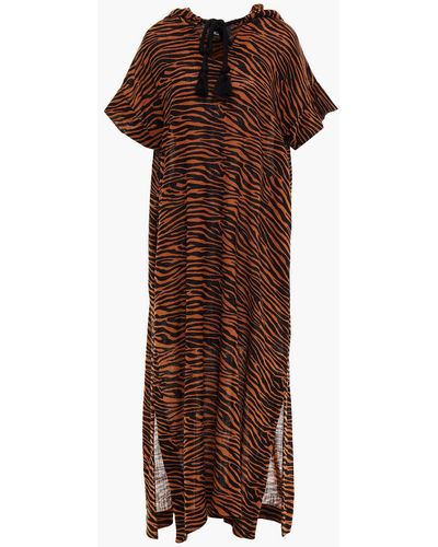 Lisa Marie Fernandez Zebra-print Cotton-gauze Hooded Kaftan - Brown