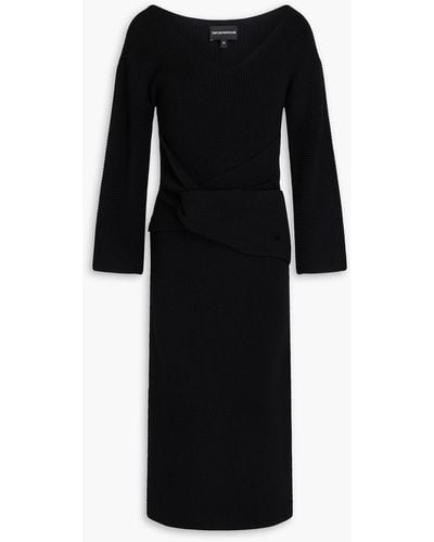 Emporio Armani Ribbed Wool Midi Dress - Black