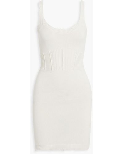 SER.O.YA Isla Distressed Ribbed Cotton Mini Dress - White