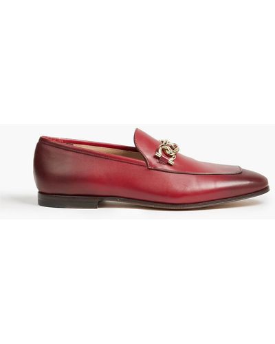 Ferragamo Boy Chain-trimmed Burnished Leather Loafers - Red