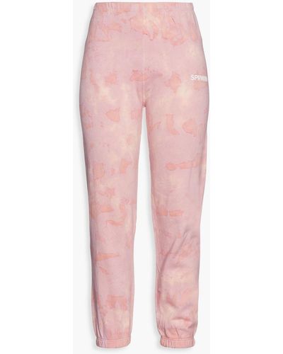 SPRWMN Cropped Printed Cotton-fleece Track Pants - Pink