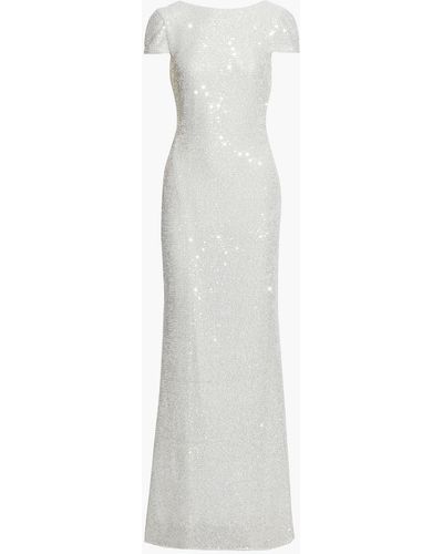 Badgley Mischka Open-back Draped Sequined Jersey Gown - White