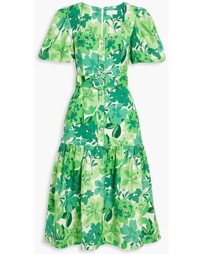 Rebecca Vallance Belted Floral-print Linen-blend Midi Dress - Green