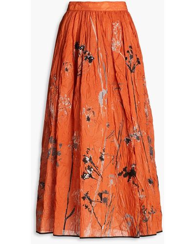 Gentry Portofino Gathered Printed Cotton-mousseline Maxi Skirt - Orange
