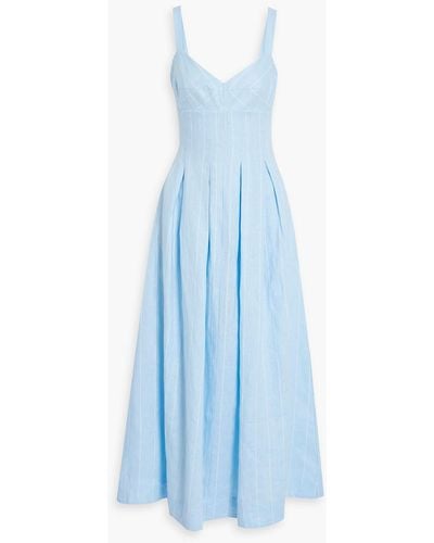 Nicholas Selene Pleated Striped Linen-blend Maxi Dress - Blue