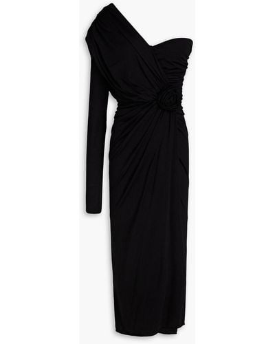 Dolce & Gabbana One-sleeve Ruched Wool-jersey Midi Dress - Black