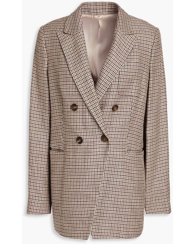 Brunello Cucinelli Double-breasted Linen, Wool And Silk-blend Tweed Blazer - Brown