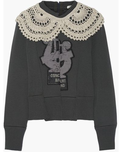 Marc Jacobs Crochet-trimmed Appliquéd Wool-blend Jumper - Grey