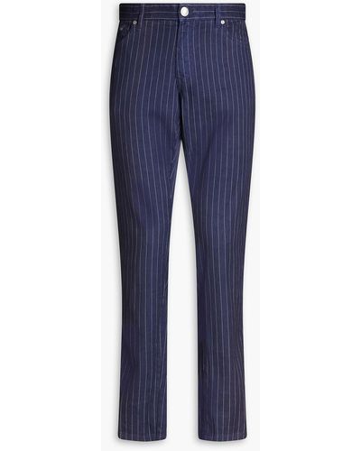 120% Lino Slim-fit Pinstriped Linen-blend Twill Trousers - Blue