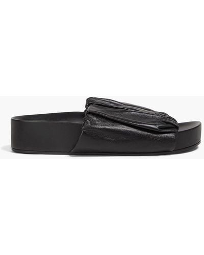 Jil Sander Ruched Leather Slides - Black