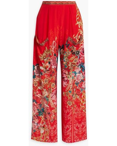Camilla Crystal-embellished Printed Silk-chiffon Wide-leg Trousers - Red