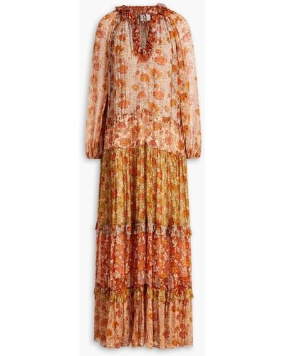 Zimmermann Andie Gathered Floral-print Georgette Maxi Dress - Orange
