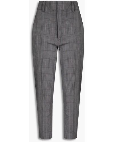 Isabel Marant Noah Cropped Prince Of Wales Checked Cotton-blend Tapered Trousers - Grey