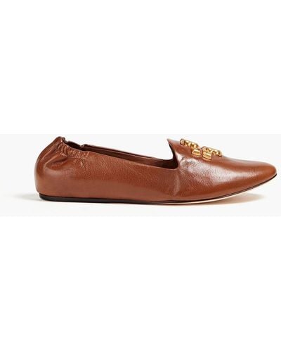 Tory Burch Eleanore Embellished Leather Loafers - Brown