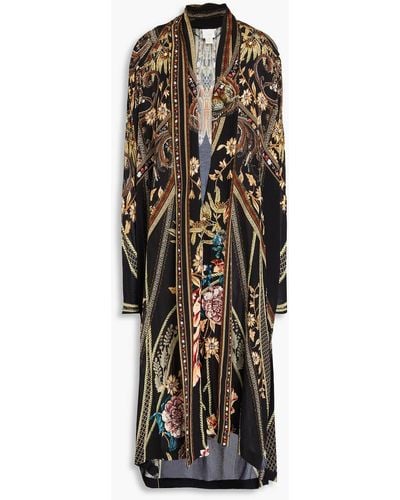 Camilla Bedruckter kimono aus crêpe de chine aus seide und jersey mit verzierung - Schwarz