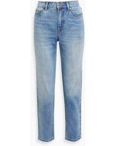 Zimmermann Cropped Embroidered High-rise Straight-leg Jeans - Blue