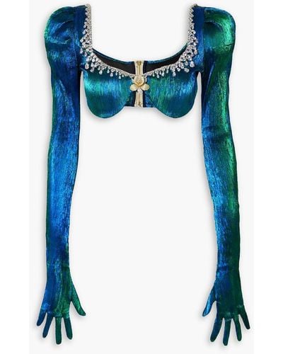 Miss Sohee The Vanguard Cropped Embellished Lamé Top - Blue