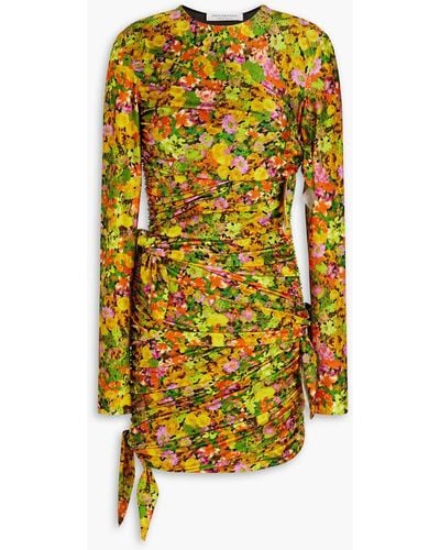 Philosophy Di Lorenzo Serafini Ruched Knotted Floral-print Stretch-jersey Dress - Yellow