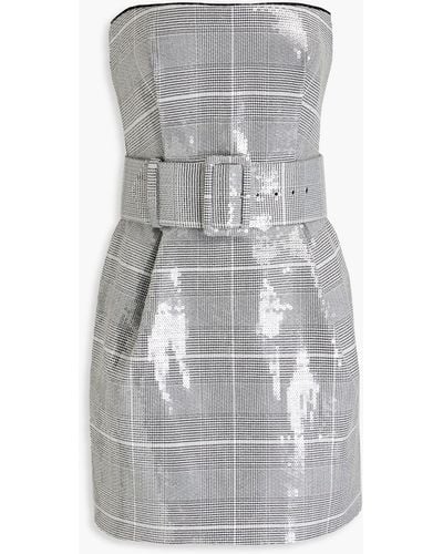 Rasario Strapless Sequined Prince Of Wales Checked Jacquard Mini Dress - Grey