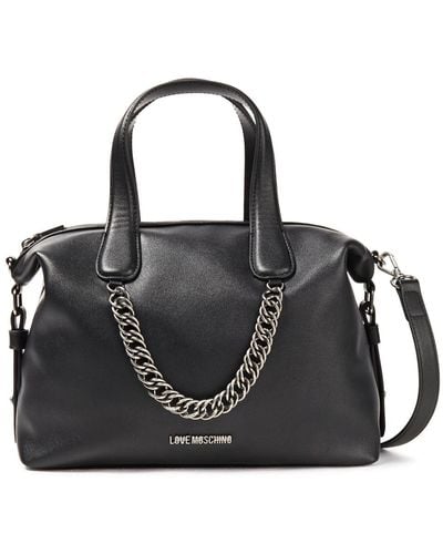 Love Moschino Chain-embellished Faux Leather Tote - Gray