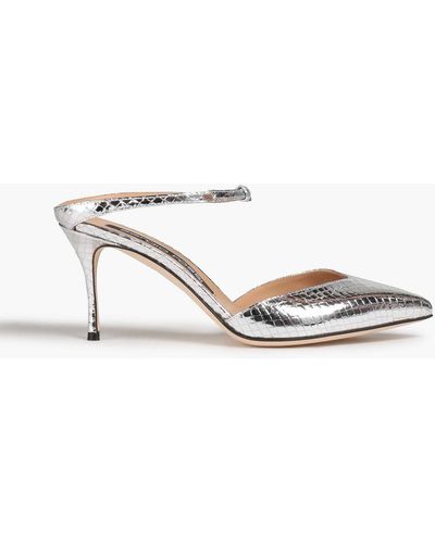 Sergio Rossi Snake-effect Leather Mules - Metallic