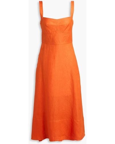 Saloni Rachel Linen Midi Dress - Orange