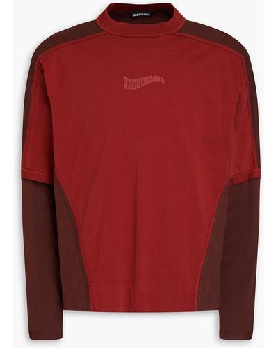 Jacquemus Zweifarbiges t-shirt aus baumwoll-jersey mit logoprint - Rot