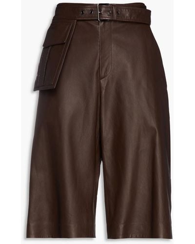 Brunello Cucinelli Bead-embellished Belted Leather Shorts - Brown