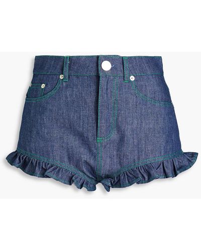 Vivetta Ruffled Cotton-chambray Shorts - Blue