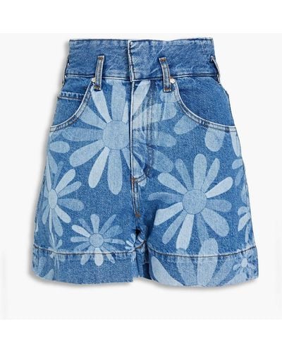 Sandro Isaac Floral-print Denim Shorts - Blue