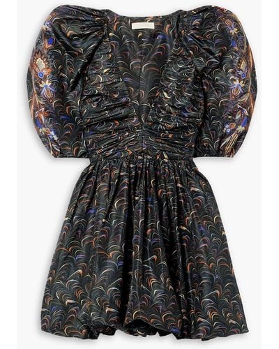 Ulla Johnson Gwen bedrucktes minikleid aus taft mit raffungen - Schwarz