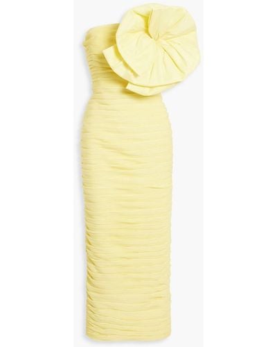 Rachel Gilbert Evana trägerloses midikleid aus plissiertem crêpe mit applikationen - Gelb