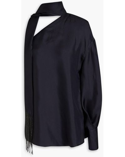 Brunello Cucinelli One-sleeve Embellished Silk-twill Top - Blue