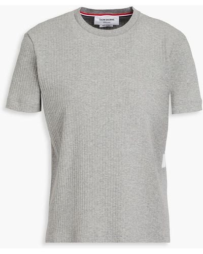 Thom Browne Striped Ribbed Cotton-jersey T-shirt - Gray