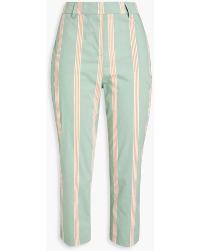 Stella Jean Cropped Striped Cotton-blend Slim-leg Trousers - Green